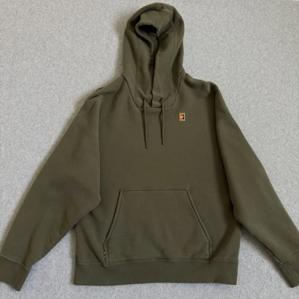 Nike Court Heritage Fleece Hoodie Mens M Olive Green Pullover Sweatshirt